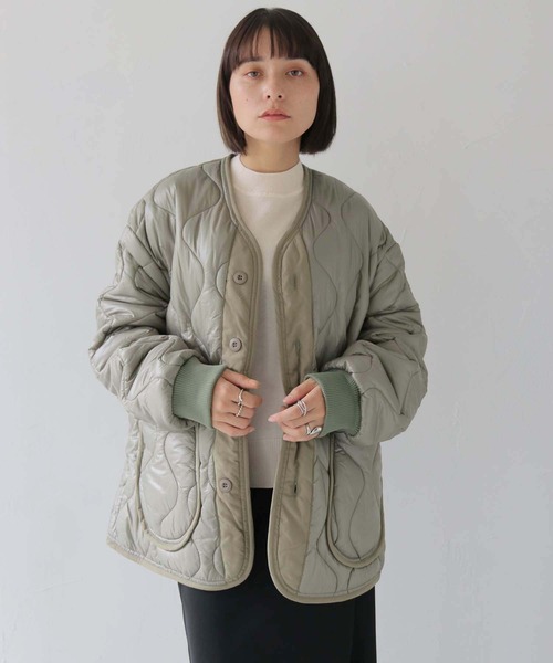 HER CLOSET（ハークローゼット）の「 【HER CLOSET】ビッグキルティングジャケット BIG QUILTING JACKET（ブルゾン・レディース・ブラック/カーキ・FREE）」の14枚目の写真
