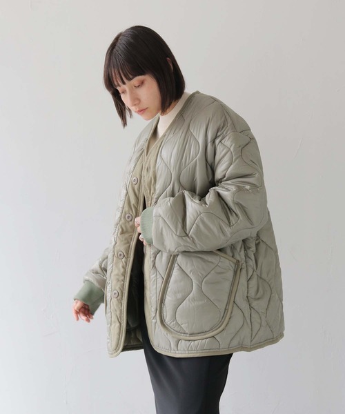 HER CLOSET（ハークローゼット）の「 【HER CLOSET】ビッグキルティングジャケット BIG QUILTING JACKET（ブルゾン・レディース・ブラック/カーキ・FREE）」の16枚目の写真