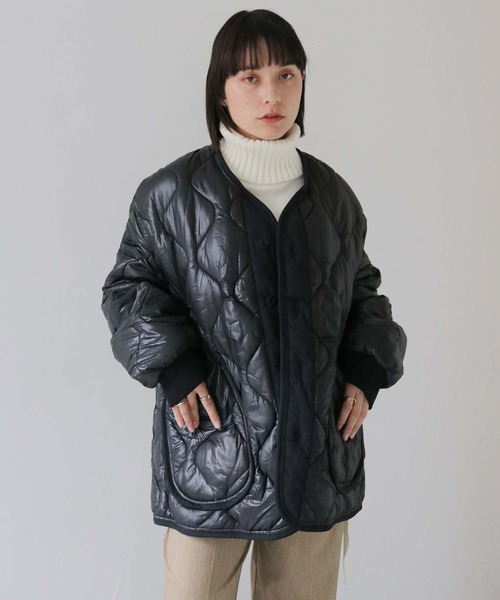 HER CLOSET（ハークローゼット）の「 【HER CLOSET】ビッグキルティングジャケット BIG QUILTING JACKET（ブルゾン・レディース・ブラック/カーキ・FREE）」の3枚目の写真