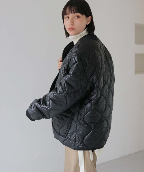 HER CLOSET（ハークローゼット）の「 【HER CLOSET】ビッグキルティングジャケット BIG QUILTING JACKET（ブルゾン・レディース・ブラック/カーキ・FREE）」の6枚目の写真