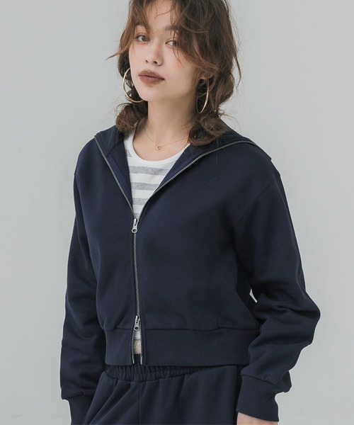 coca(coca)(コカ)の「【WEB限定セール】ヘビーウェイト裏起毛 ジッパースウェット(パーカー・レディース・ネイビー/グレー・L/M)」の1枚目の写真