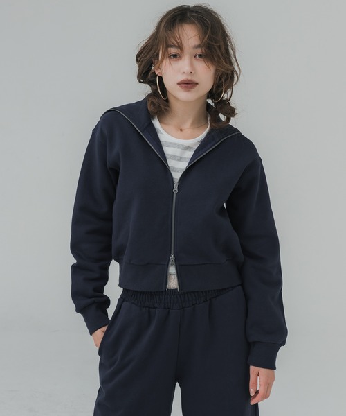 coca(coca)(コカ)の「【WEB限定セール】ヘビーウェイト裏起毛 ジッパースウェット(パーカー・レディース・ネイビー/グレー・L/M)」の3枚目の写真