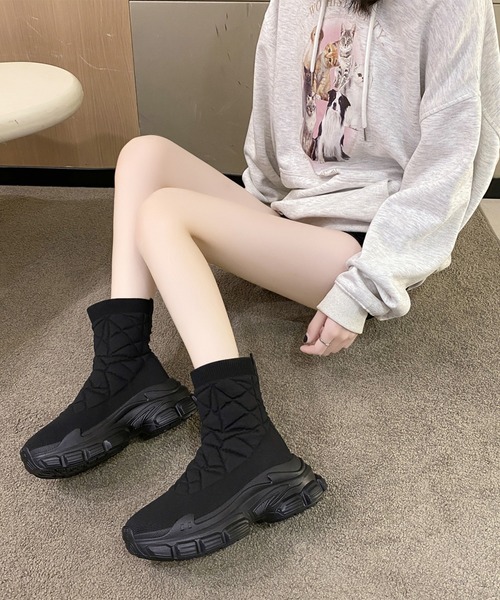 Lace Ladies(レースレディース)の「ソフト ドッキング 厚底 ショート ブーツ(ブーツ・レディース・ブラック・23.5cm/24cm/24.5cm/25cm/22.5cm/23cm)」の2枚目の写真
