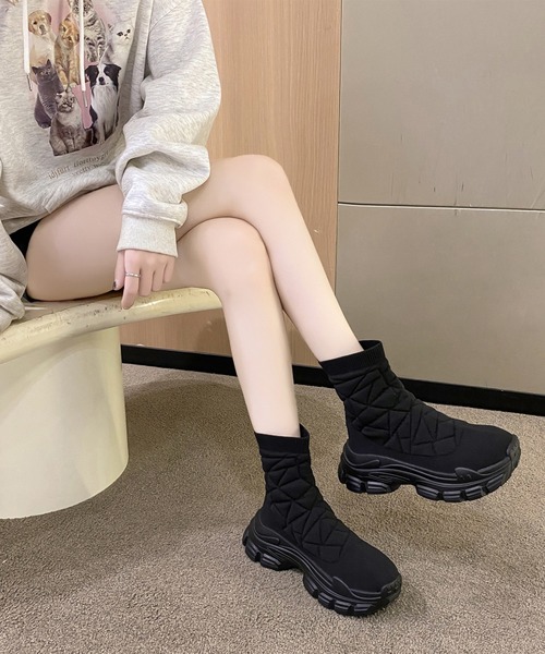 Lace Ladies(レースレディース)の「ソフト ドッキング 厚底 ショート ブーツ(ブーツ・レディース・ブラック・23.5cm/24cm/24.5cm/25cm/22.5cm/23cm)」の3枚目の写真