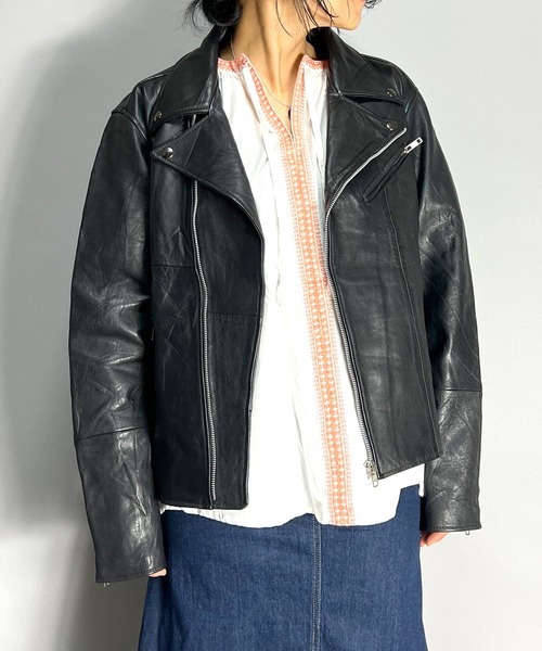 【セール】ダブル ライダースジャケット 革ジャン リプロダクトレザー SDGs ショート丈 レディース（ライダースジャケット）｜BEATJIVE（ビートジャイブ）
