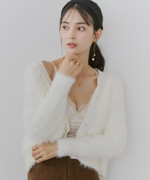 フェイクファーカーディガン　パンツ GU公式 | フェイクファーカラーカーディガン(長袖)+E