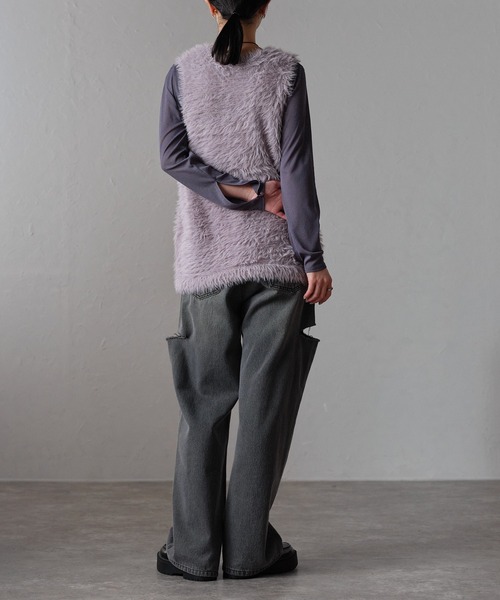 r.（アールドット）の「フェザーヤーン　フロント釦ベスト（ベスト・レディース・オフホワイト/グレー/チャコールグレー・FREE）」の21枚目の写真