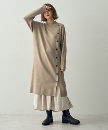 釦デザインハイネックニットワンピ-ス
