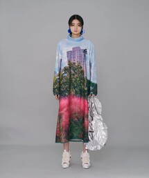 【NON TOKYO/ノントーキョー】PRINT FLEECE HI-NECK ONE-PIECE/プリントフリースハイネックンピース