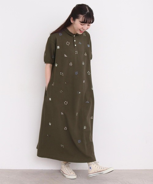 l'atelier du savon(アトリエドサボン)の「まるさんかくしかく刺繍 ポロシャツワンピース(ワンピース・レディース・カーキ/オフホワイト・FREE)」の12枚目の写真