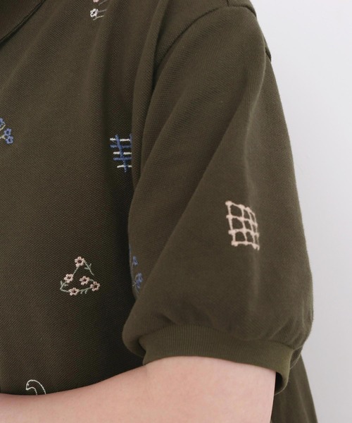 l'atelier du savon(アトリエドサボン)の「まるさんかくしかく刺繍 ポロシャツワンピース(ワンピース・レディース・カーキ/オフホワイト・FREE)」の19枚目の写真