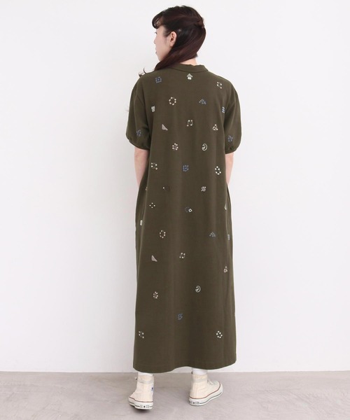 l'atelier du savon(アトリエドサボン)の「まるさんかくしかく刺繍 ポロシャツワンピース(ワンピース・レディース・カーキ/オフホワイト・FREE)」の14枚目の写真