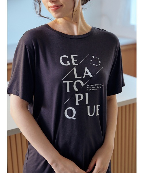 GELATO PIQUE レーヨンロゴ ルームウェア HOMME】【接触冷感】レーヨンロゴワンポイントTシャツ