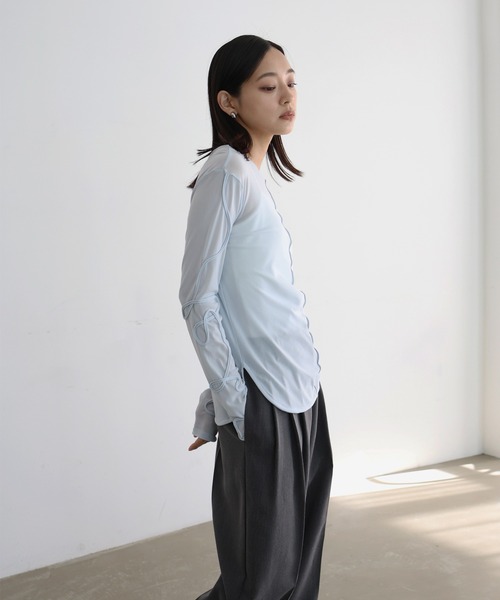 コード刺繍スリーブシアートップス（Tシャツ/カットソー