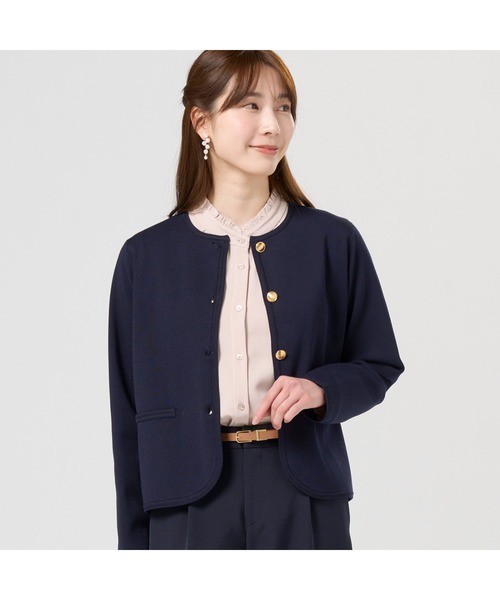 TOKYO SHIRTS（トウキョウシャツ）の「レディース縁取りニットジャケット（ニット/セーター・レディース・ブラック/ネイビー・L/M）」の2枚目の写真