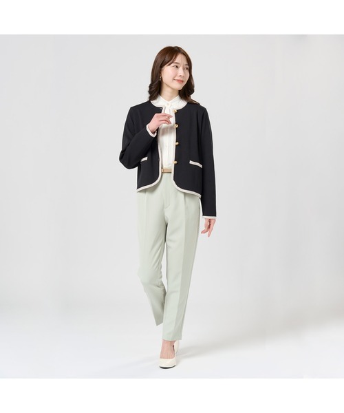 TOKYO SHIRTS（トウキョウシャツ）の「レディース縁取りニットジャケット（ニット/セーター・レディース・ブラック/ネイビー・L/M）」の4枚目の写真