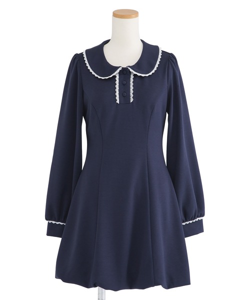 DearMyLoveRose（ディアマイラブローズ）の「丸襟ポロカットバルーンミニワンピース【大きいサイズ有り】（ワンピース・レディース・ネイビー/グレー/ブラック/ベージュ/ライトピンク・LL/LARGE/MEDIUM/3L）」の4枚目の写真