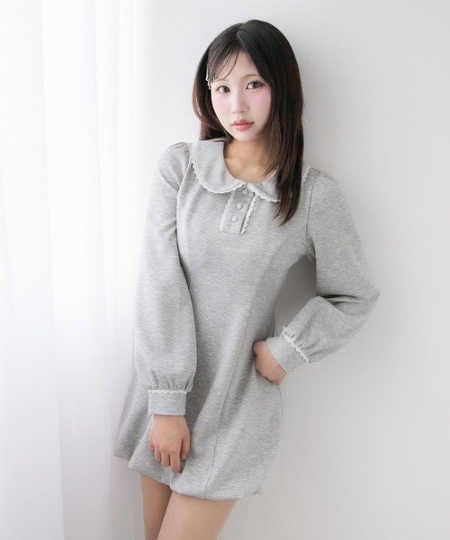 DearMyLoveRose（ディアマイラブローズ）の「丸襟ポロカットバルーンミニワンピース【大きいサイズ有り】（ワンピース・レディース・ネイビー/グレー/ブラック/ベージュ/ライトピンク・LL/LARGE/MEDIUM/3L）」の3枚目の写真