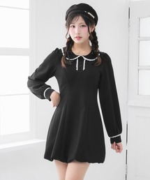 丸襟ポロカットバルーンミニワンピース【大きいサイズ有り】