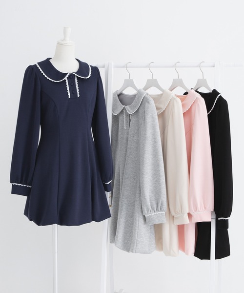 DearMyLoveRose（ディアマイラブローズ）の「丸襟ポロカットバルーンミニワンピース【大きいサイズ有り】（ワンピース・レディース・ネイビー/グレー/ブラック/ベージュ/ライトピンク・LL/LARGE/MEDIUM/3L）」の6枚目の写真