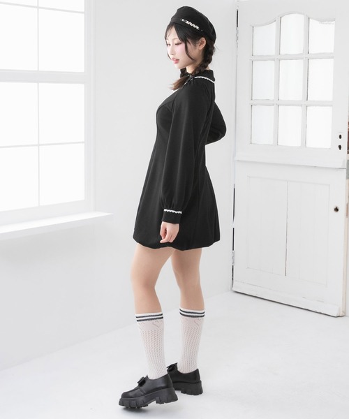 DearMyLoveRose（ディアマイラブローズ）の「丸襟ポロカットバルーンミニワンピース【大きいサイズ有り】（ワンピース・レディース・ネイビー/グレー/ブラック/ベージュ/ライトピンク・LL/LARGE/MEDIUM/3L）」の18枚目の写真