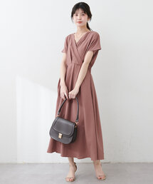 natural couture | ノーカラーお上品カシュクールワンピース(ワンピース)