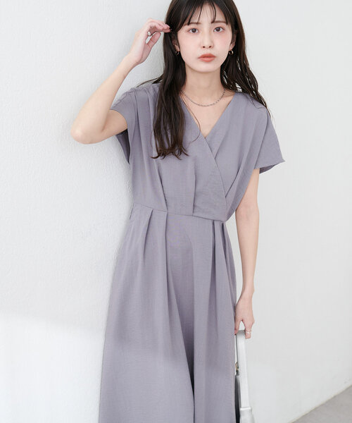 セール】ノーカラーお上品カシュクールワンピース(ワンピース セール】ノーカラーお上品カシュクールワンピース(ワンピース