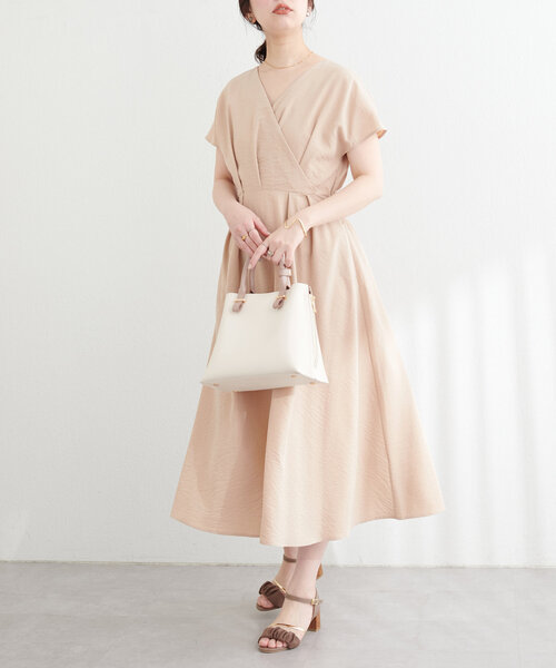 natural couture】フリルカシュクールワンピース ベージュ
