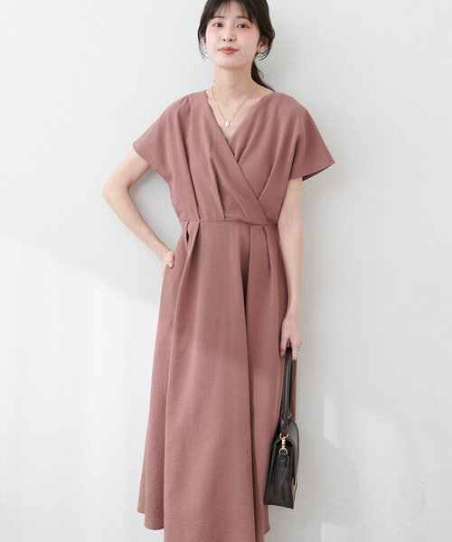 セール】ノーカラーお上品カシュクールワンピース(ワンピース セール】ノーカラーお上品カシュクールワンピース(ワンピース