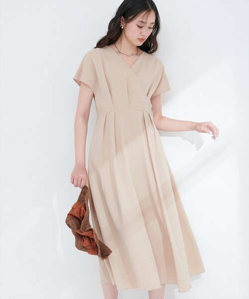 natural couture（ナチュラルクチュール）の「ノーカラーお上品カシュクールワンピース（ワンピース・レディース・その他1/ドット/グリーン/ベージュ/グレー/ブラック/ピンク系その他・FREE）」の3枚目の写真