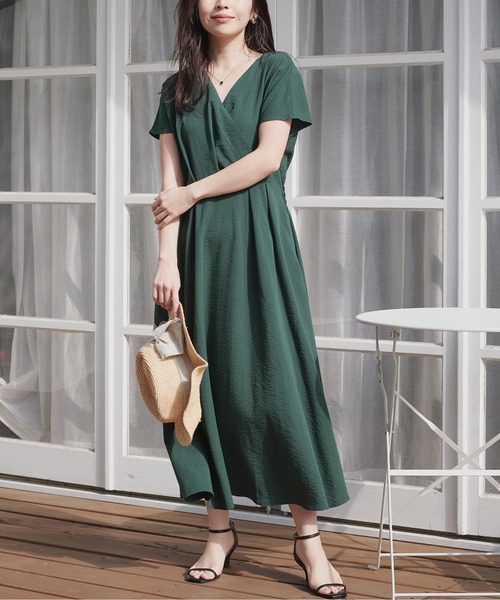 natural couture（ナチュラルクチュール）の「ノーカラーお上品カシュクールワンピース（ワンピース・レディース・その他1/ドット/グリーン/ベージュ/グレー/ブラック/ピンク系その他・FREE）」の15枚目の写真