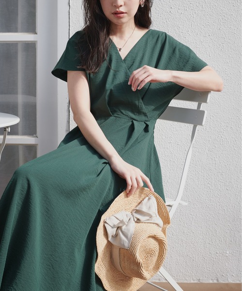 natural couture（ナチュラルクチュール）の「ノーカラーお上品カシュクールワンピース（ワンピース・レディース・その他1/ドット/グリーン/ベージュ/グレー/ブラック/ピンク系その他・FREE）」の20枚目の写真