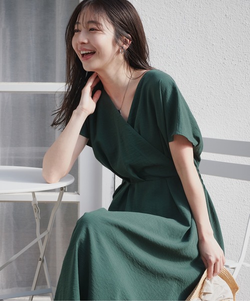 natural couture（ナチュラルクチュール）の「ノーカラーお上品カシュクールワンピース（ワンピース・レディース・その他1/ドット/グリーン/ベージュ/グレー/ブラック/ピンク系その他・FREE）」の21枚目の写真