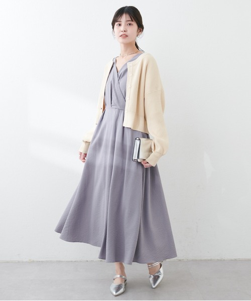 natural couture（ナチュラルクチュール）の「ノーカラーお上品カシュクールワンピース（ワンピース・レディース・その他1/ドット/グリーン/ベージュ/グレー/ブラック/ピンク系その他・FREE）」の9枚目の写真