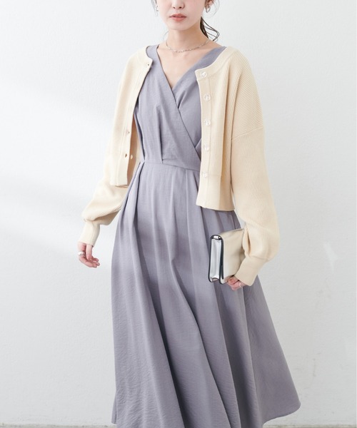 natural couture（ナチュラルクチュール）の「ノーカラーお上品カシュクールワンピース（ワンピース・レディース・その他1/ドット/グリーン/ベージュ/グレー/ブラック/ピンク系その他・FREE）」の10枚目の写真