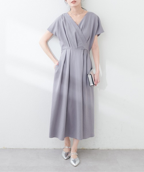 natural couture（ナチュラルクチュール）の「ノーカラーお上品カシュクールワンピース（ワンピース・レディース・その他1/ドット/グリーン/ベージュ/グレー/ブラック/ピンク系その他・FREE）」の12枚目の写真