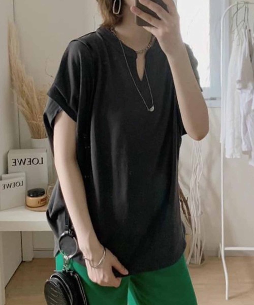 aquagarage（アクアガレージ）の「キーネックカットソー（Tシャツ/カットソー・レディース・アイボリー/チャコール/ブラック/グリーン・ONESIZE）」の18枚目の写真