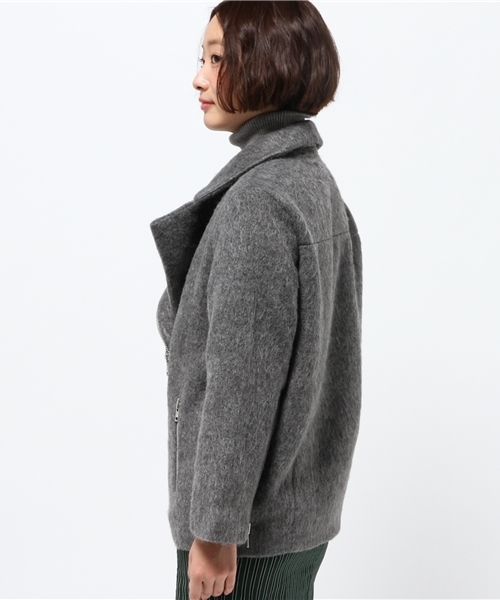 Omekashi（オメカシ）の「【Omekashi】シャギーライダースジャケット（ライダースジャケット・レディース・ブラック/チャコールグレー/イエロー・ﾌﾘ-）」の5枚目の写真