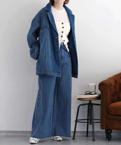 cepo(セポ)の「〈セットアップ対応〉テーラードデニムジャケット(デニムジャケット・レディース・ネイビー×ホワイト/ブルー系2・M)」の4枚目の写真