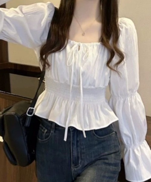 SHEPP(シープ)の「リボンスクエアネックブラウス(シャツ/ブラウス・レディース・ホワイト/アイボリー/ブラック・M/L)」の8枚目の写真