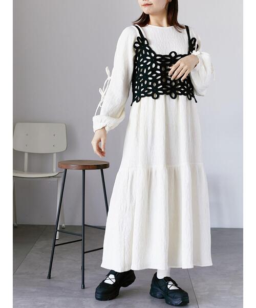 ehka sopo（エヘカソポ）の「袖リボンワンピース（ワンピース・レディース・ブラック/キナリ/グリーン・F）」の2枚目の写真