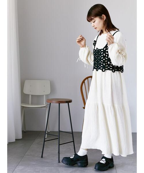 ehka sopo（エヘカソポ）の「袖リボンワンピース（ワンピース・レディース・ブラック/キナリ/グリーン・F）」の7枚目の写真