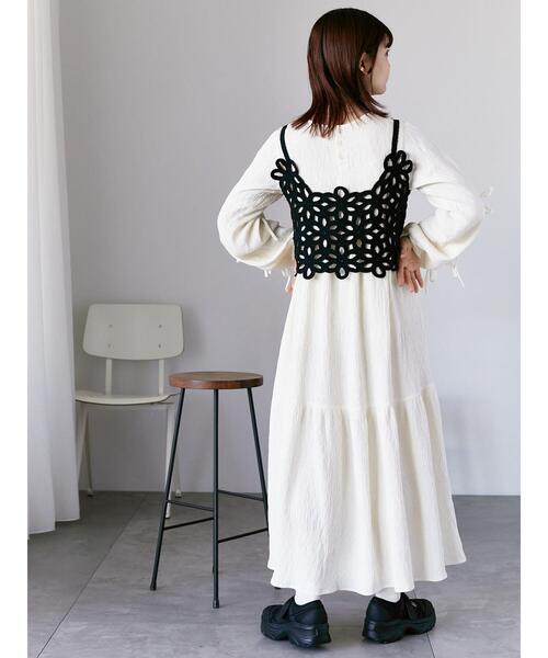 ehka sopo（エヘカソポ）の「袖リボンワンピース（ワンピース・レディース・ブラック/キナリ/グリーン・F）」の8枚目の写真