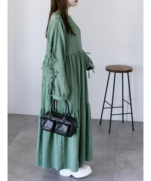 ehka sopo（エヘカソポ）の「袖リボンワンピース（ワンピース・レディース・ブラック/キナリ/グリーン・F）」の11枚目の写真