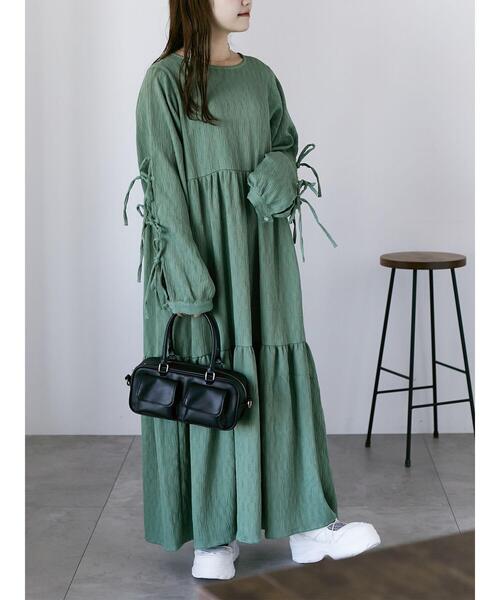 ehka sopo（エヘカソポ）の「袖リボンワンピース（ワンピース・レディース・ブラック/キナリ/グリーン・F）」の12枚目の写真