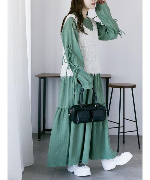 ehka sopo（エヘカソポ）の「袖リボンワンピース（ワンピース・レディース・ブラック/キナリ/グリーン・F）」の13枚目の写真