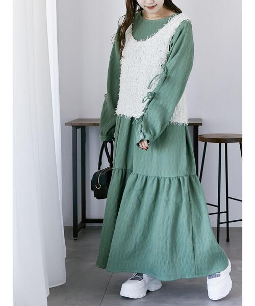 ehka sopo（エヘカソポ）の「袖リボンワンピース（ワンピース・レディース・ブラック/キナリ/グリーン・F）」の14枚目の写真