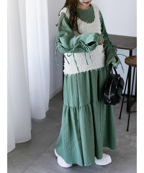 ehka sopo（エヘカソポ）の「袖リボンワンピース（ワンピース・レディース・ブラック/キナリ/グリーン・F）」の15枚目の写真