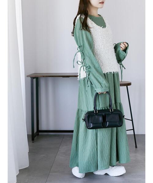 ehka sopo（エヘカソポ）の「袖リボンワンピース（ワンピース・レディース・ブラック/キナリ/グリーン・F）」の16枚目の写真