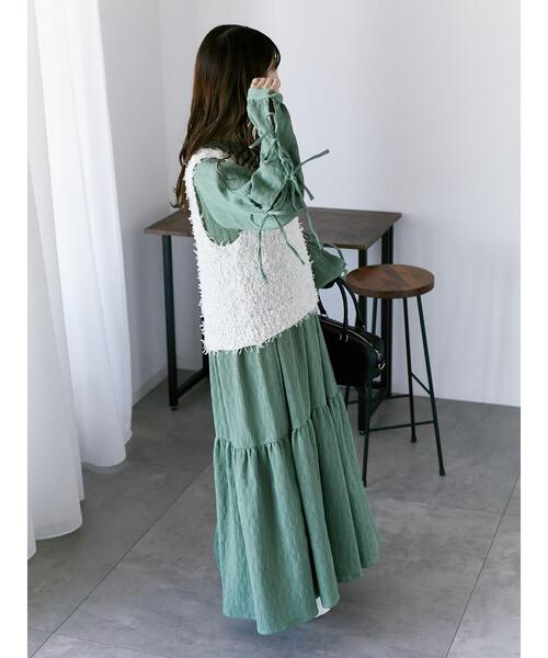 ehka sopo（エヘカソポ）の「袖リボンワンピース（ワンピース・レディース・ブラック/キナリ/グリーン・F）」の17枚目の写真